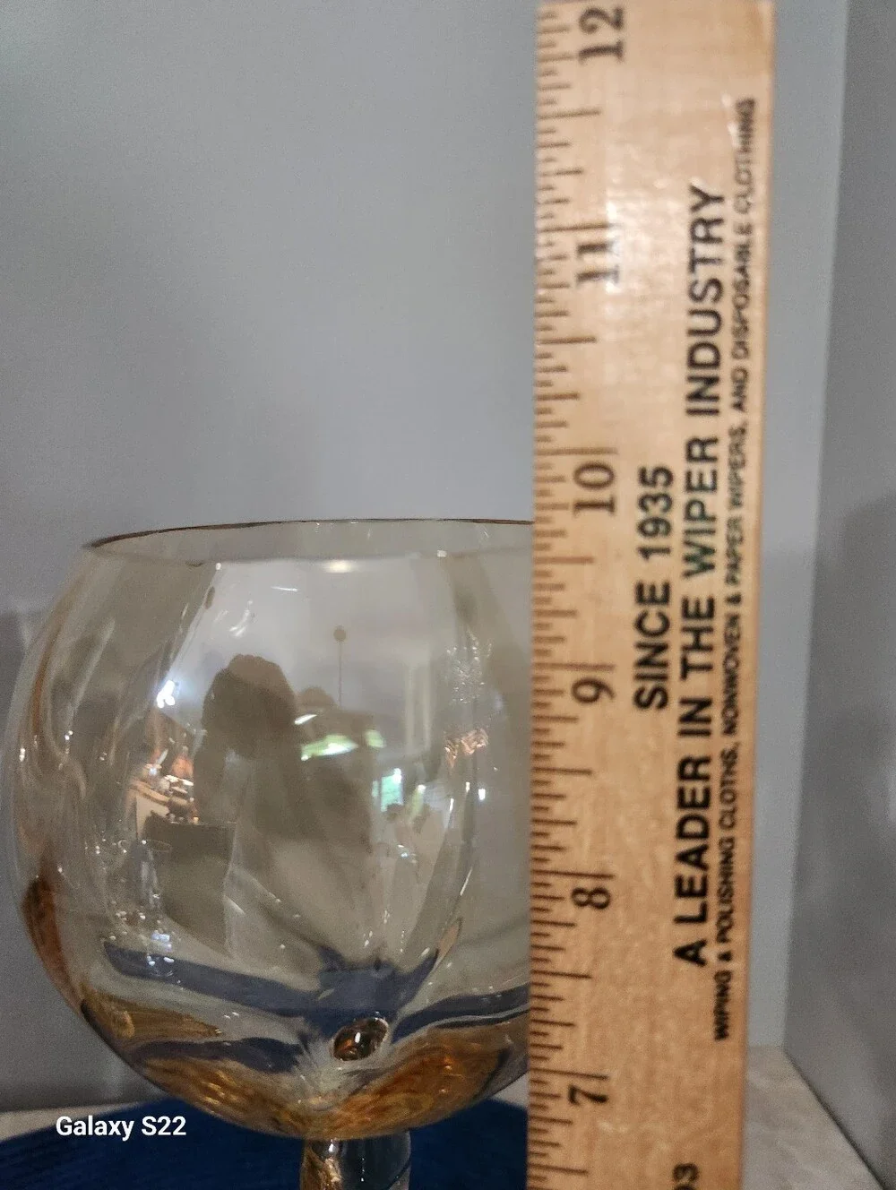 Gold-Trimmed Base Iridescent Amber Tint Balloon Wine Glasses - Set of 2